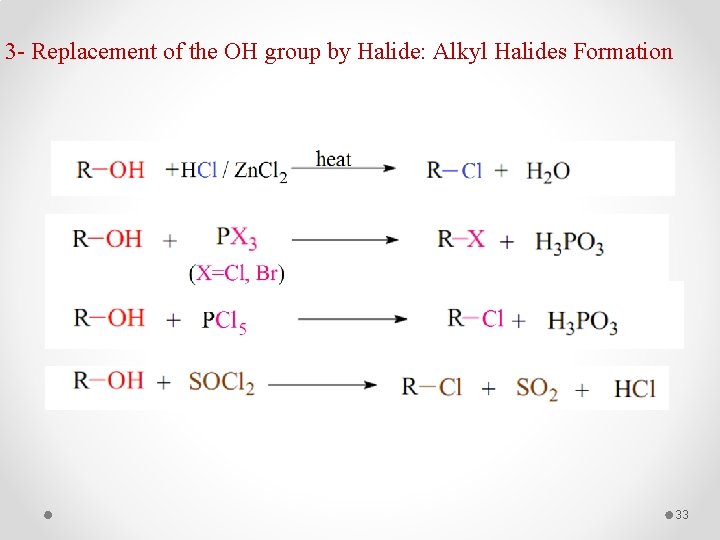 3 - Replacement of the OH group by Halide: Alkyl Halides Formation 33 