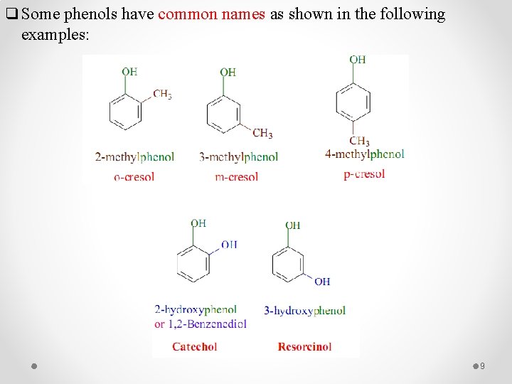 q Some phenols have common names as shown in the following examples: 9 