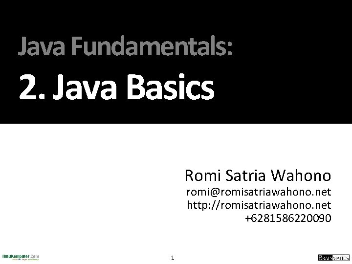 Java Fundamentals: 2. Java Basics Romi Satria Wahono romi@romisatriawahono. net http: //romisatriawahono. net +6281586220090