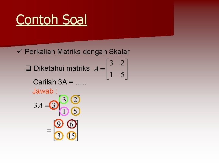 Contoh Soal ü Perkalian Matriks dengan Skalar q Diketahui matriks Carilah 3 A =