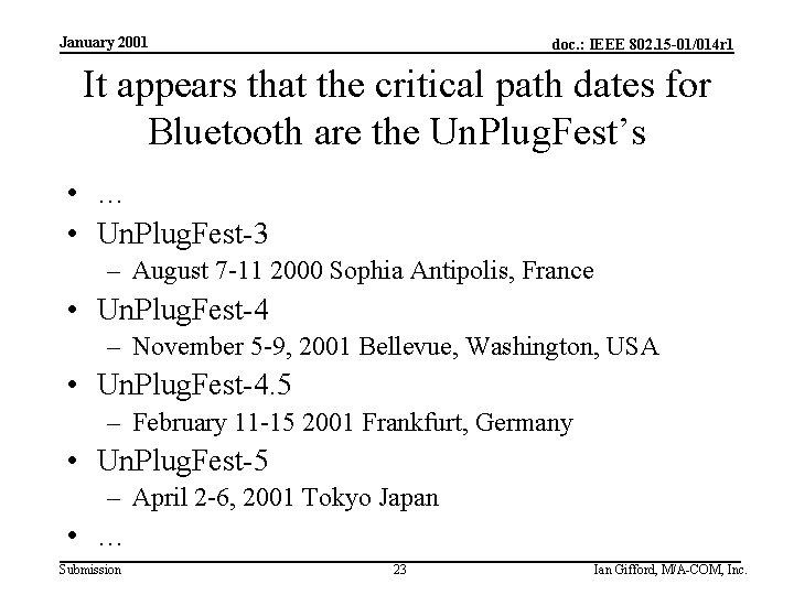 January 2001 doc. : IEEE 802. 15 -01/014 r 1 It appears that the