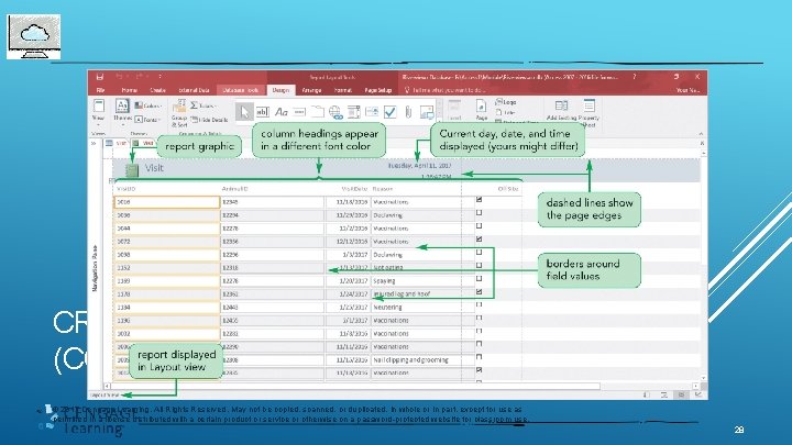 CREATING A SIMPLE REPORT (CONT. ) © 2017 Cengage Learning. All Rights Reserved. May