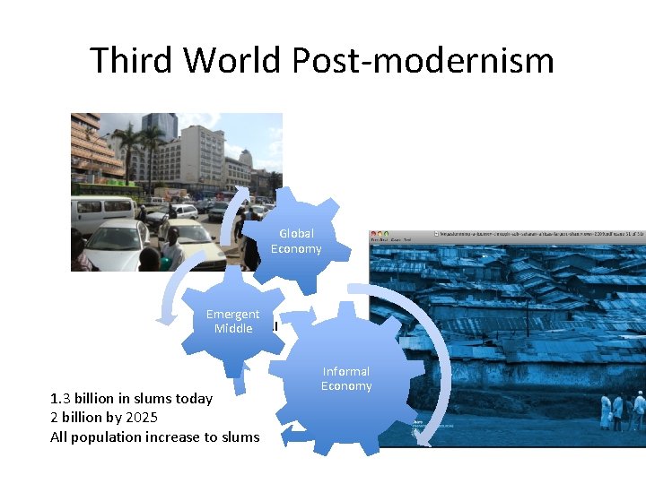 Third World Post-modernism Global Economy Emergent Informal Middle Economy 1. 3 billion in slums