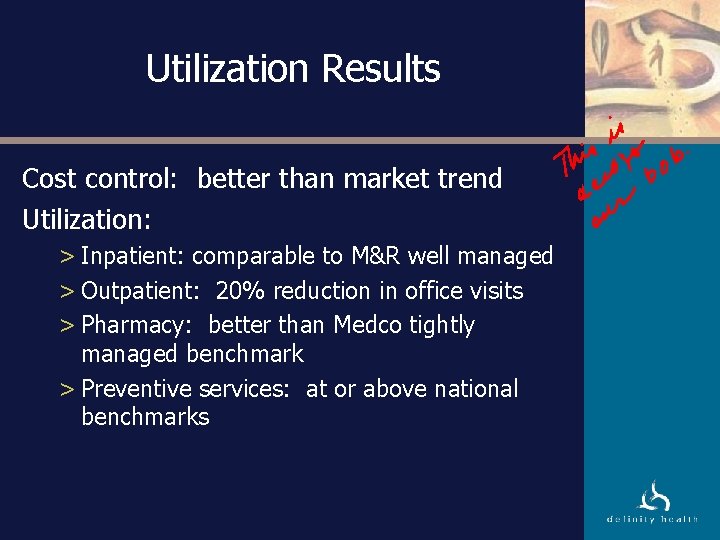 Utilization Results Cost control: better than market trend Utilization: > Inpatient: comparable to M&R