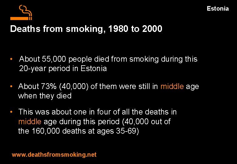 Estonia Deaths from smoking, 1980 to 2000 • About 55, 000 people died from