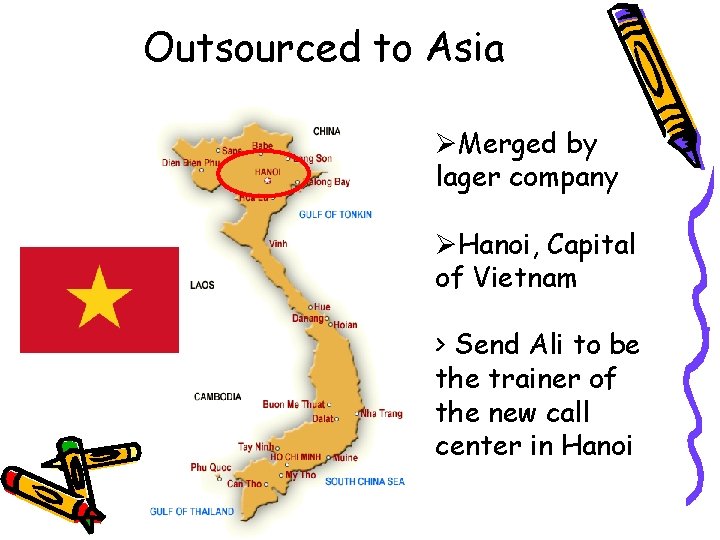 Outsourced to Asia ØMerged by lager company ØHanoi, Capital of Vietnam > Send Ali