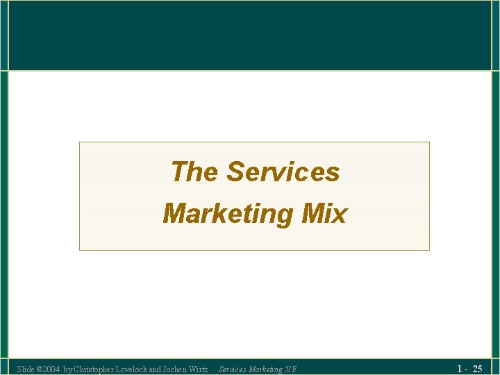 The Services Marketing Mix Slide © 2004 by Christopher Lovelock and Jochen Wirtz Services