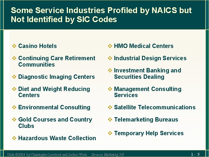 Some Service Industries Profiled by NAICS but Not Identified by SIC Codes v Casino