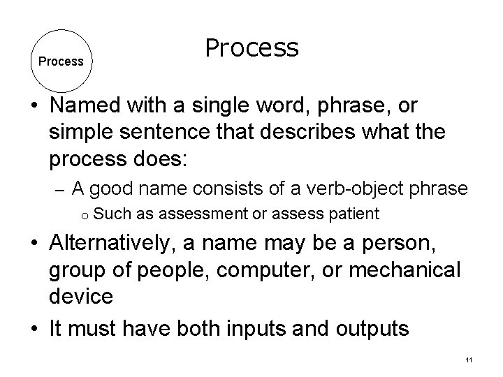 Process • Named with a single word, phrase, or simple sentence that describes what