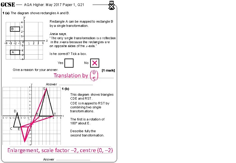 AQA Higher: May 2017 Paper 1, Q 21 1 (a) The diagram shows rectangles