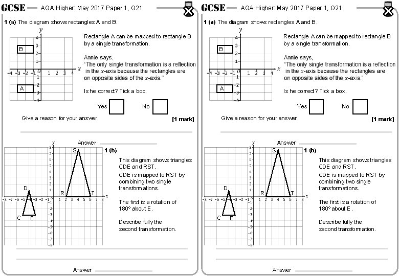 AQA Higher: May 2017 Paper 1, Q 21 1 (a) The diagram shows rectangles