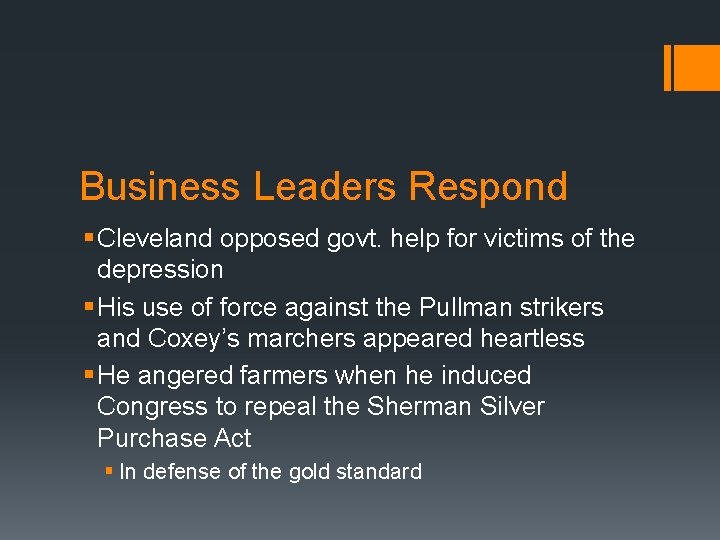 Business Leaders Respond § Cleveland opposed govt. help for victims of the depression §