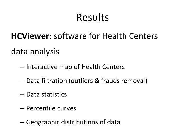 Results HCViewer: software for Health Centers data analysis – Interactive map of Health Centers