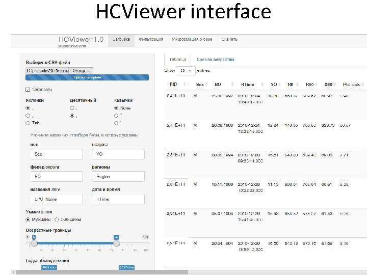 HCViewer interface 