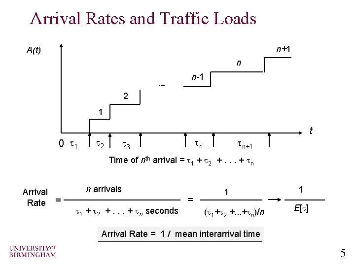 Arrival Rates and Traffic Loads n+1 A(t) n n-1 • • • 2 1