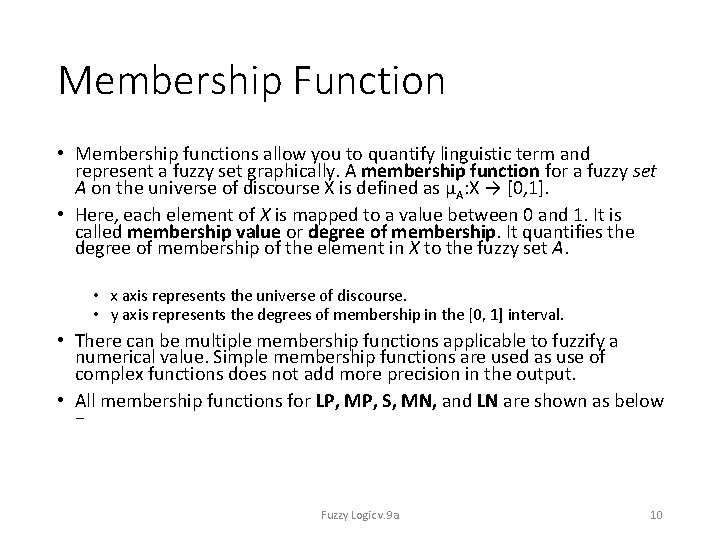 Membership Function • Membership functions allow you to quantify linguistic term and represent a