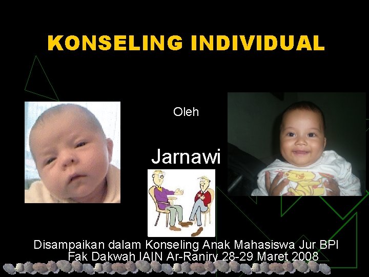 KONSELING INDIVIDUAL Oleh Jarnawi Disampaikan dalam Konseling Anak Mahasiswa Jur BPI Fak Dakwah IAIN