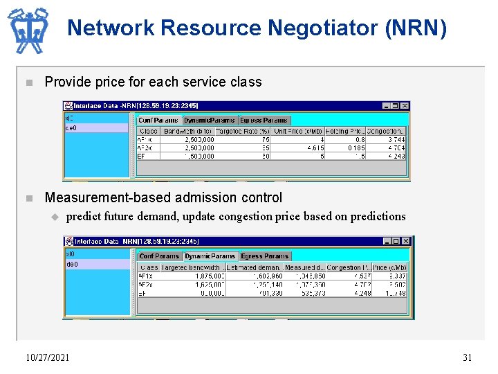 Network Resource Negotiator (NRN) n Provide price for each service class n Measurement-based admission