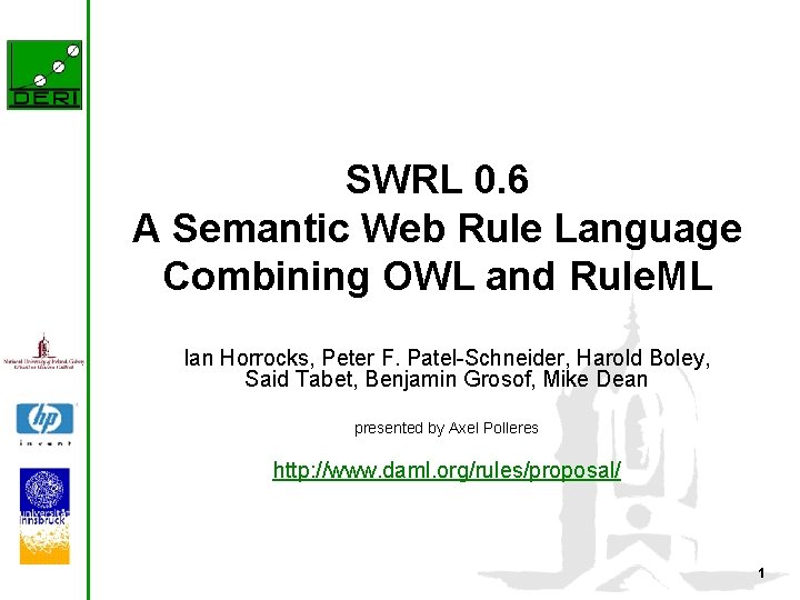 SWRL 0. 6 A Semantic Web Rule Language Combining OWL and Rule. ML Ian