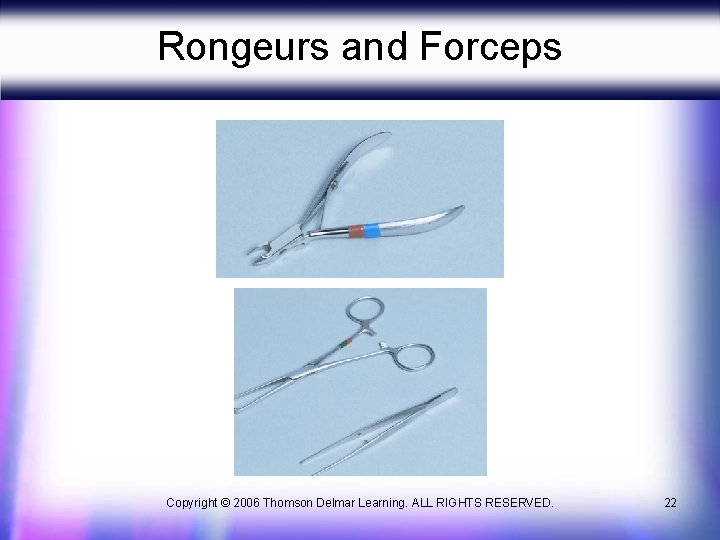 Rongeurs and Forceps Copyright © 2006 Thomson Delmar Learning. ALL RIGHTS RESERVED. 22 