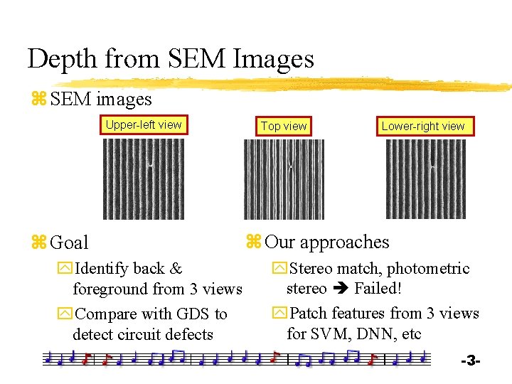 Depth from SEM Images z SEM images Upper-left view z Goal y. Identify back