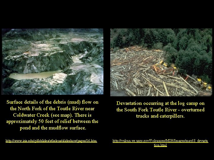 Surface details of the debris (mud) flow on the North Fork of the Toutle