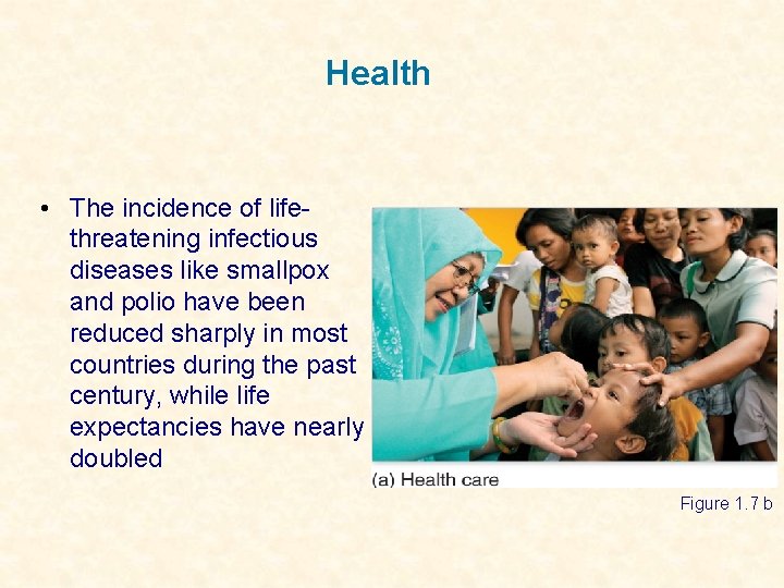 Health • The incidence of lifethreatening infectious diseases like smallpox and polio have been