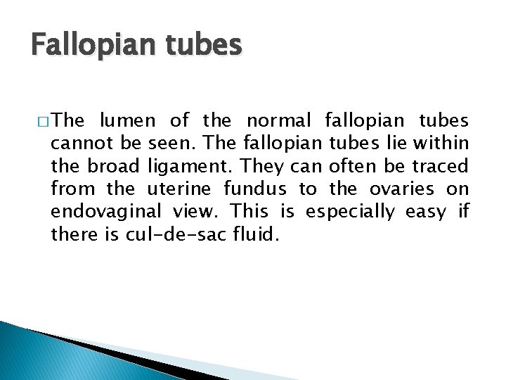 Fallopian tubes � The lumen of the normal fallopian tubes cannot be seen. The