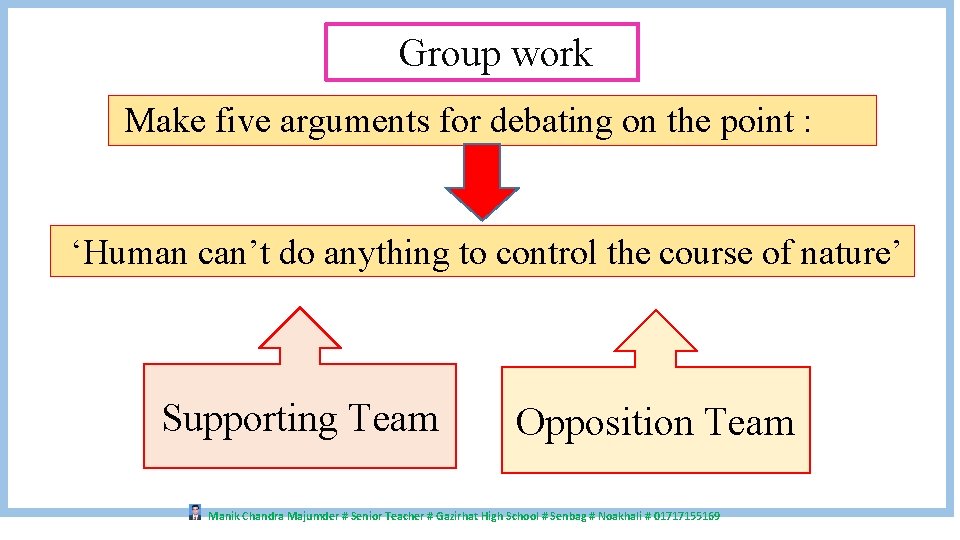 Group work Make five arguments for debating on the point : ‘Human can’t do
