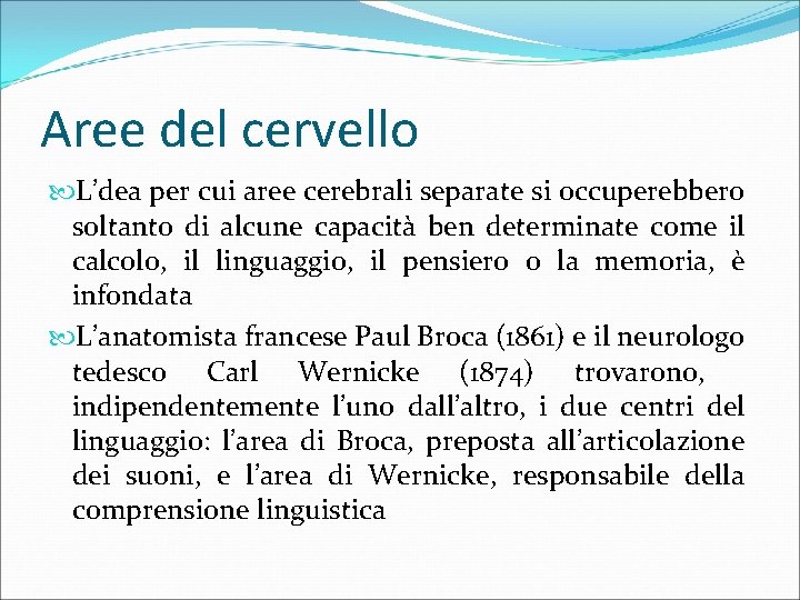 Aree del cervello L’dea per cui aree cerebrali separate si occuperebbero soltanto di alcune