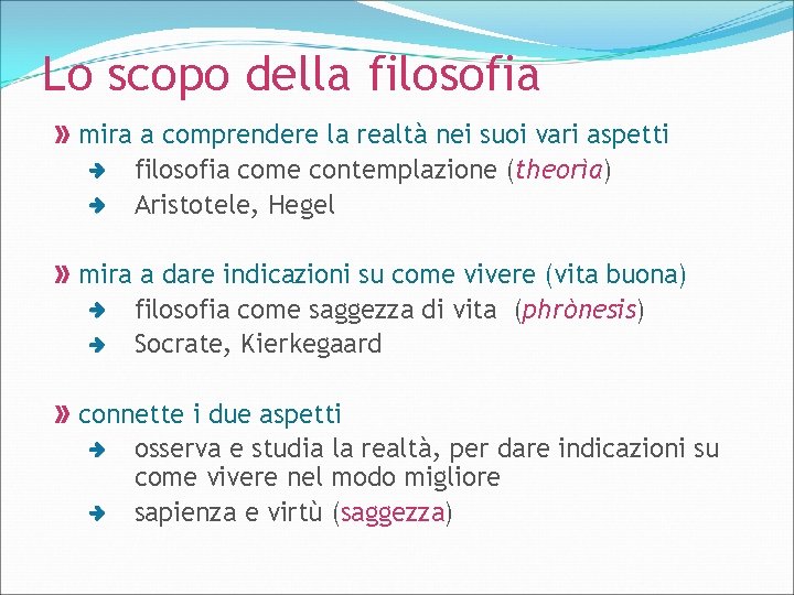 Lo scopo della filosofia mira a comprendere la realtà nei suoi vari aspetti filosofia