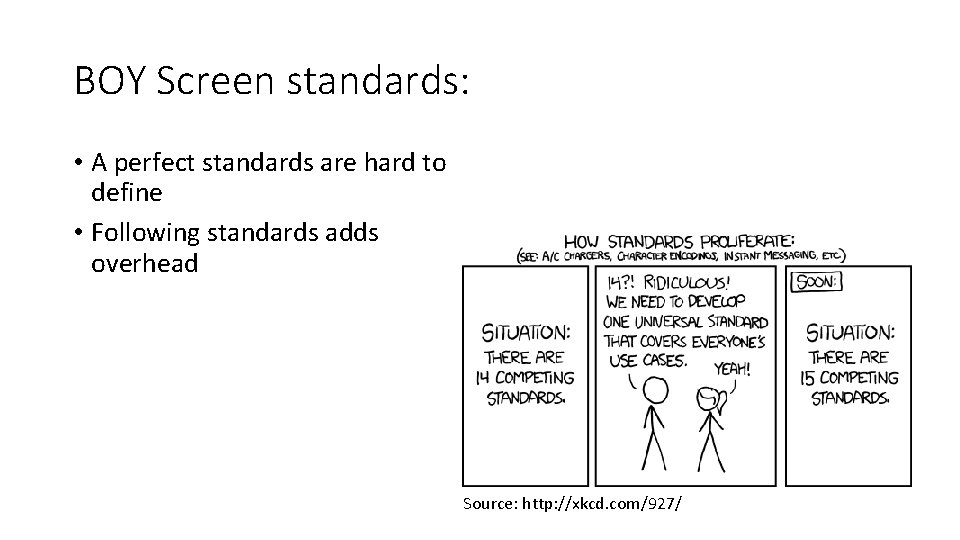 BOY Screen standards: • A perfect standards are hard to define • Following standards BOY Screen standards: • A perfect standards are hard to define • Following standards