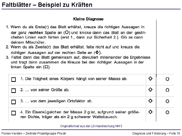 Faltblätter – Beispiel zu Kräften Originalformat aus der LS-Handreichung NW 3 Florian Karsten –