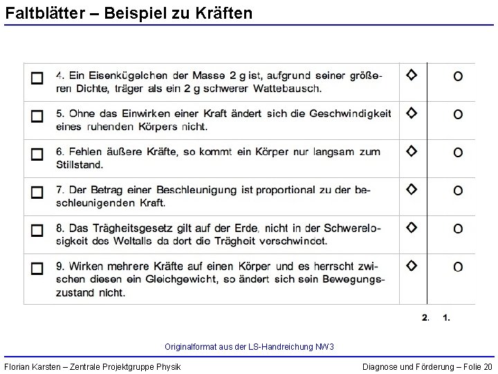 Faltblätter – Beispiel zu Kräften Originalformat aus der LS-Handreichung NW 3 Florian Karsten –