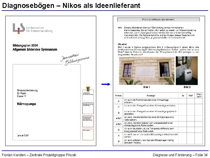 Diagnosebögen – Nikos als Ideenlieferant Florian Karsten – Zentrale Projektgruppe Physik Diagnose und Förderung