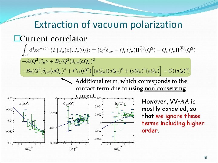 Extraction of vacuum polarization �Current correlator Additional term, which corresponds to the contact term