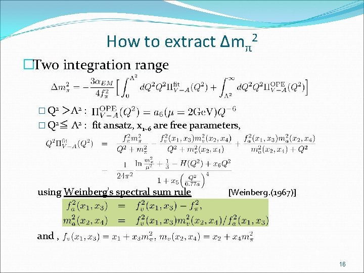 How to extract Δmπ2 �Two integration range � Q 2 ＞Λ 2 : �