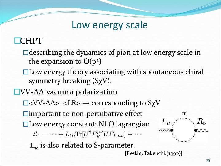 Low energy scale �CHPT �describing the dynamics of pion at low energy scale in