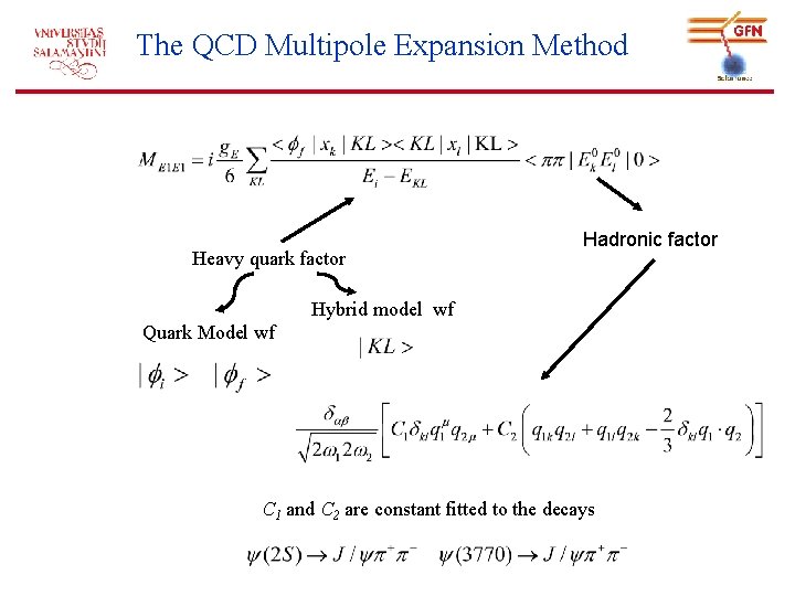 The QCD Multipole Expansion Method Heavy quark factor Hadronic factor Hybrid model wf Quark