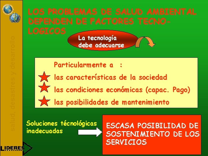 salud, desastres y desarrollo LOS PROBLEMAS DE SALUD AMBIENTAL DEPENDEN DE FACTORES TECNOLOGICOS La