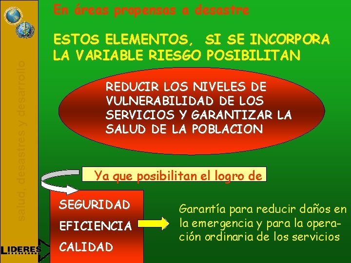 salud, desastres y desarrollo En áreas propensas a desastre ESTOS ELEMENTOS, SI SE INCORPORA