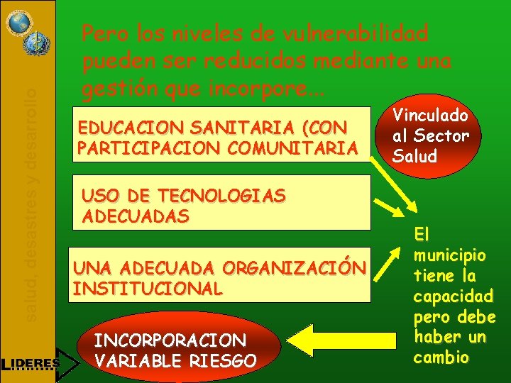 salud, desastres y desarrollo Pero los niveles de vulnerabilidad pueden ser reducidos mediante una