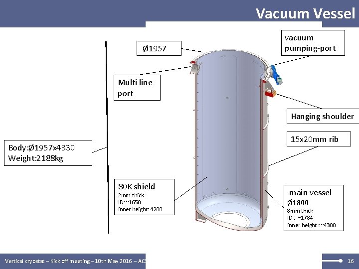 Vacuum Vessel Ø 1957 vacuum pumping-port Multi line port Hanging shoulder 15 x 20