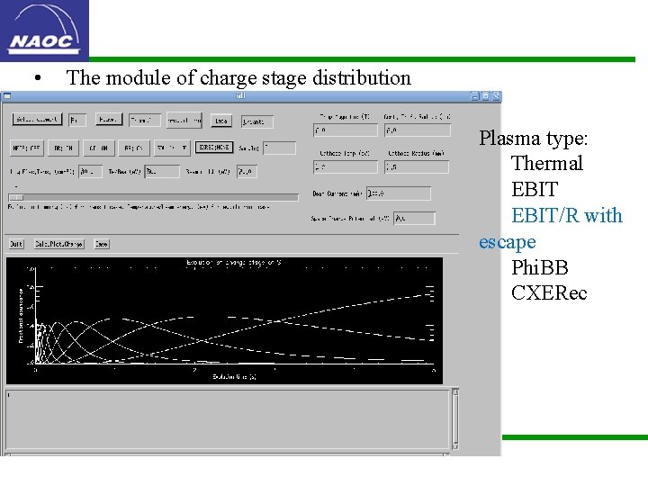  • The module of charge stage distribution Plasma type: Thermal EBIT/R with escape