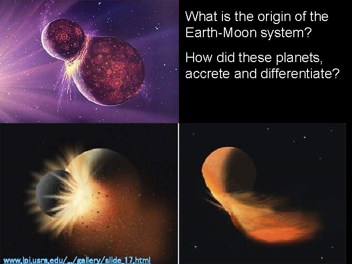 What is the origin of the Earth-Moon system? How did these planets, accrete and