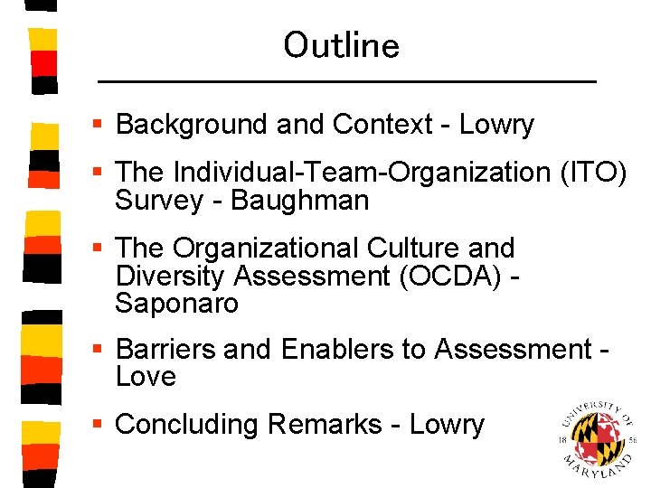 Outline § Background and Context - Lowry § The Individual-Team-Organization (ITO) Survey - Baughman