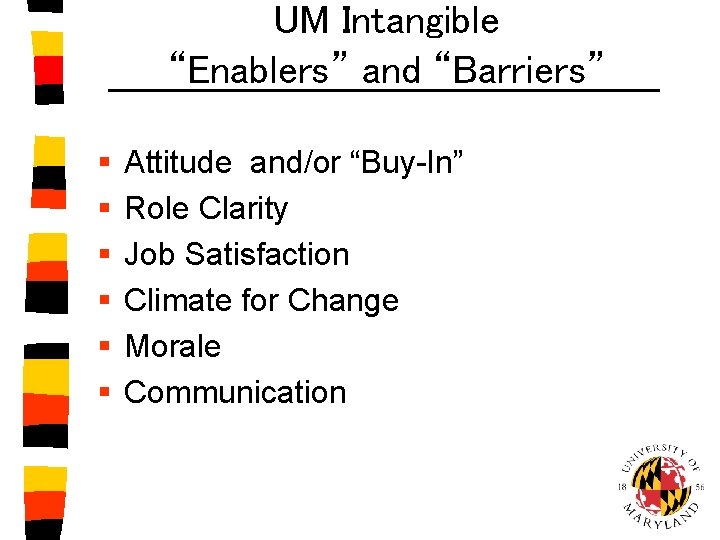 UM Intangible “Enablers” and “Barriers” § § § Attitude and/or “Buy-In” Role Clarity Job