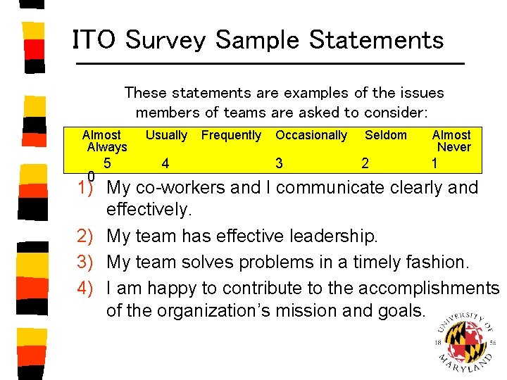 ITO Survey Sample Statements These statements are examples of the issues members of teams