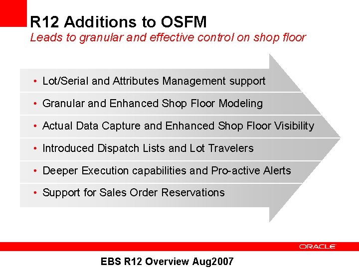 R 12 Additions to OSFM Leads to granular and effective control on shop floor
