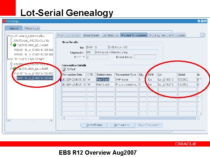 Lot-Serial Genealogy EBS R 12 Overview Aug 2007 